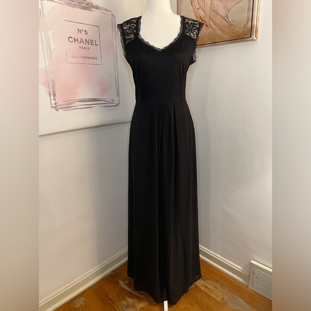 Miusol Formal Sleeveless Lace Overlay Flowing Maxi Dress Size XL Black